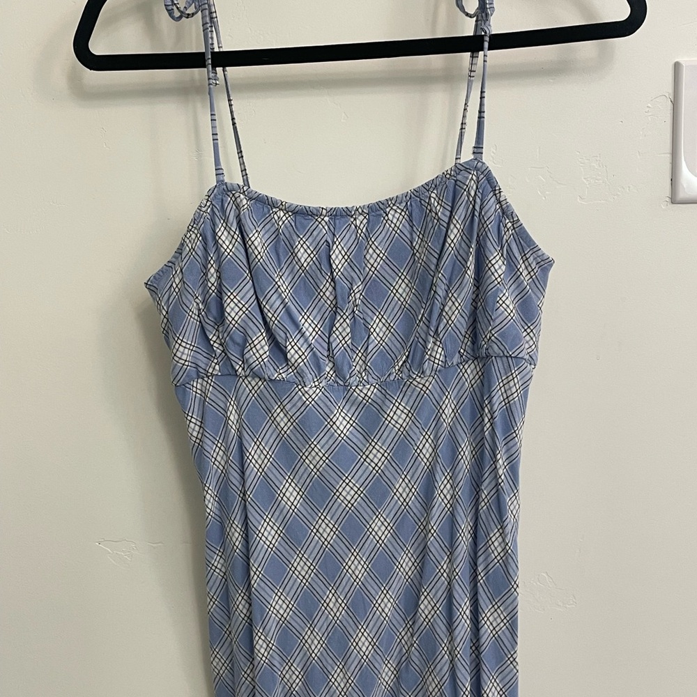 Blue Plaid Spaghetti Strap Dress